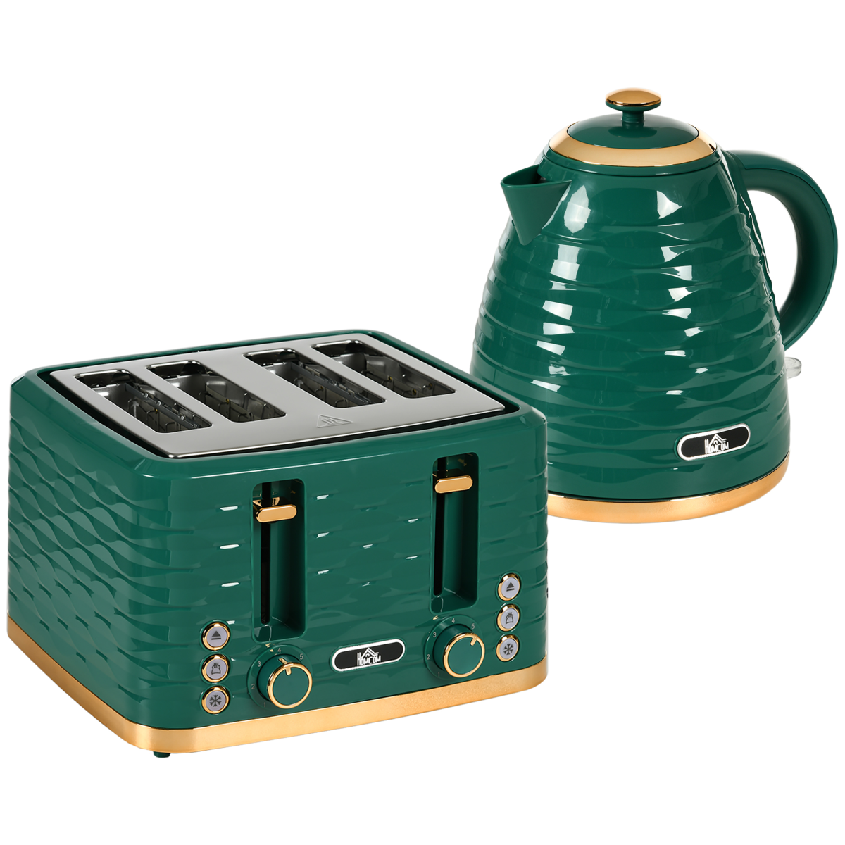 HOMCOM 1.7L Kettle & 4-Slice Toaster Set Rapid Boil Green Pebbled Design UK